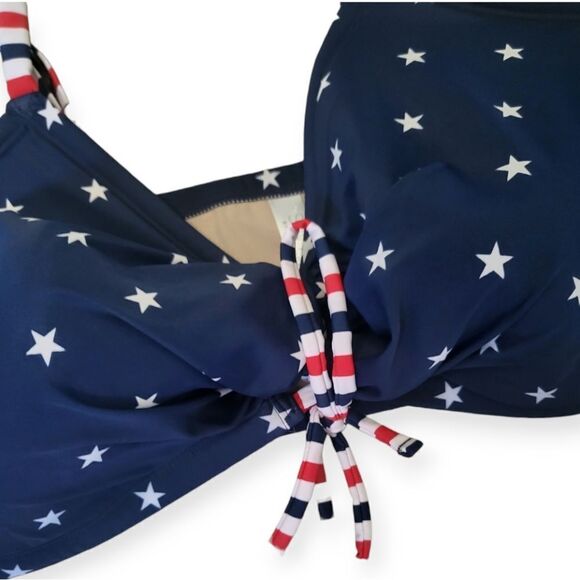 LANE BRYANT CACIQUE SWIM STARS & STRIPES NO WIRE BRA LACE-UP BIKINI TOP SZ 28 - Picture 8 of 9